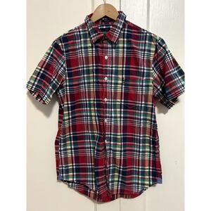 American Eagle Shirt Men's Size M  Red Plaid Vintage Fit Short Sleeve Button Up